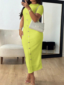 Vestido de punto de manga corta IStapromo Gifts con logo personalizado, cuello redondo y botones, venta directa de fábrica, moderno y elegante. - Product Image 5