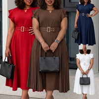 Robe de bureau élégante pour femmes J3367, robe d'été tendance, col en V, manches courtes, coupe trapèze, robe de bureau élégante, robes africaines pour femmes
