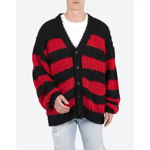 Street Trend Smart Casual Men's Knitted Oversize Sweater Loose Custom Heavyweight Knitwear Long Cardigan For Men