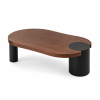 Table basse moderne en noyer bio avec plateau noir pour salon