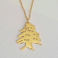 Collier avec pendentif en forme d'arbre de cèdre et de drapeau, en acier inoxydable, couleur or/acier, bijoux ethniques pour hommes et femmes, cadeaux