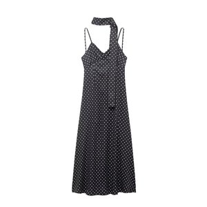 ZEVITY Robe longue chic pour femme, imprimé pois, dos nu, style écharpe, sexy, Vestidos Robe Mujer, Dropshipping - Product Image 1