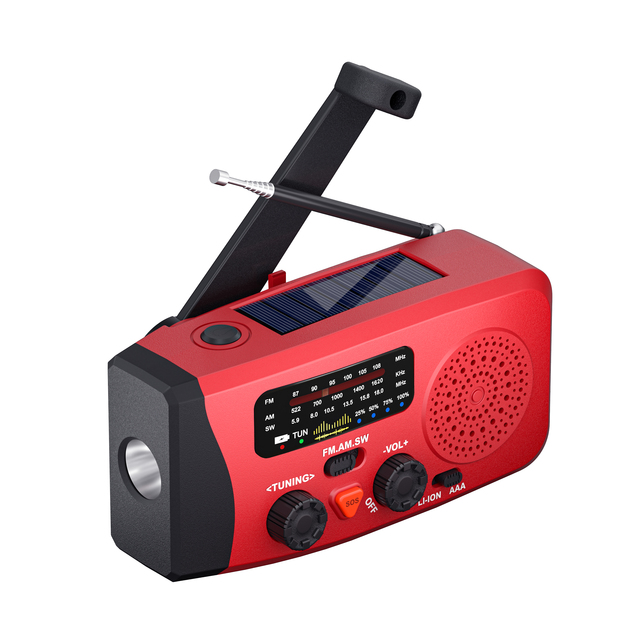 Solar Hand Crank Emergency Radio - AM/FM/SW, LED Flashlight, Power Bank, Weather Alert, Portable