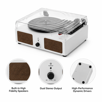 Dernier modèle de tourne-disque vinyle portable vintage blanc à 3 vitesses avec haut-parleurs stéréo intégrés sans fil 5.3