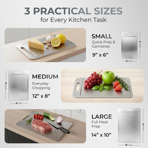Planche à découper antidérapante en acier inoxydable de qualité alimentaire, double face, en titane, avec coins en silicone, bloc de <span class=keywords><strong>découpe</strong></span> en métal - Product Image 5
