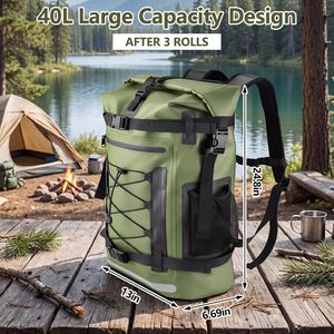 Sac à dos étanche en TPU 40L robuste avec fermeture à enroulement et design rembourré pour la randonnée, le camping et toutes les saisons - Product Image 3