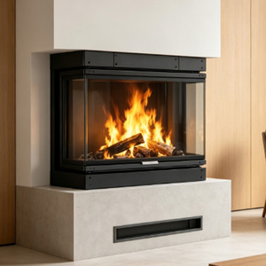 Cheminée moderne autoportante à bois, foyer <span class=keywords><strong>panoramique</strong></span> à trois faces en verre, <span class=keywords><strong>insert</strong></span> de 14 kW pour le chauffage d'appartements, maisons et villas - Product Image 5