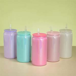 Nueva Llegada RTS 16Oz Vacío de Pared Simple Frasco de Plástico Colorido Lata de Soda Con Tapa Color Pajita para Regalo - Product Image 4