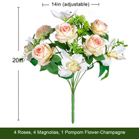 Arrangement floral Magnolia Rose, fleurs artificielles faites à la main, blanc rose, décoration de table pour la fête des mères, mariage, centre de table, plastique
