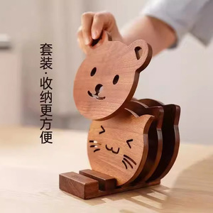 Animal Shaped Wooden Coaster <b>Set</b> For Coffee <b>Tea</b> Cups Anti Scalding Non Slip Creative Design - Product Image 3