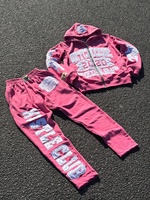 Setelan Training Pria Aplikasi Patch Distressed Kustom 100% Katun, Baju Olahraga Jogging, Tracksuit Vintage untuk Pria