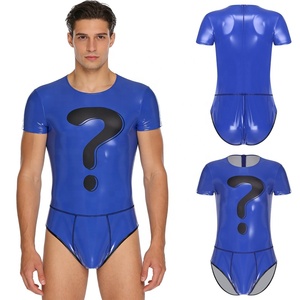 Body brillante para hombre con estampado de signo de interrogación, manga corta, cuello redondo, corte alto, disfraz de lucha libre, baile, actuación, escenario, cosplay, personalizado - Product Image 2