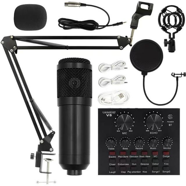 YEAH BM 800 Studio Condenser Microphone Set with V8 Sound Card, Pop Filter for Podcast Singing Live Streaming Tiktok Youtube