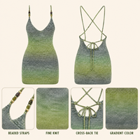 Robe Courte Moulante Tricotée Côtelée Dégradée pour Femme, Col V Profond, Bretelles Halter, Sans Manches, Coupe Slim, Idéale pour la Plage