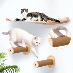 Estante de Escalada <span class=keywords><strong>para</strong></span> <span class=keywords><strong>Gatos</strong></span> Montado en la Pared, Set de Madera Maciza con Poste Rascador y Cama, Escalones <span class=keywords><strong>Flotantes</strong></span> <span class=keywords><strong>para</strong></span> <span class=keywords><strong>Gatos</strong></span>, Muebles de Pared DIY <span class=keywords><strong>para</strong></span> Mascotas - Product Image 4