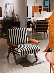 Poltrona Singola in Stile Vintage Francese, in Legno Massello e Gomma, Marrone, Design Art Deco, per Soggiorno e Balcone - Product Image 3