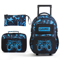 Sac à dos pour ordinateur portable avec imprimé manette de jeu, grande capacité, ensemble 3 pièces avec sac à déjeuner et trousse pour l'école, les voyages et les étudiants
