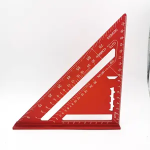 Woodworking Red Color 7 Inch Metric Imperial Aluminum Alloy Triangular Measuring Ruler Speed Square Triangle Angle Protractor