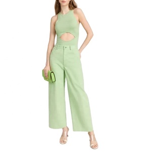 Produttori di abbigliamento <span class=keywords><strong>pantaloni</strong></span> <span class=keywords><strong>lunghi</strong></span> in <span class=keywords><strong>lino</strong></span> con cerniera a gamba dritta con gamba larga da donna di alta qualità personalizzati - Product Image 1