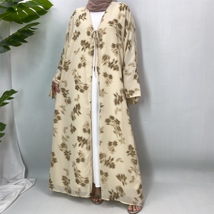 Chiffon Abaya with Lined, Floral <b>Print</b> Open Abaya Kimono with Tie Cuff, Modest <b>Islamic</b> Dubai Abayas for Muslim Women (6924) - Product Image 3