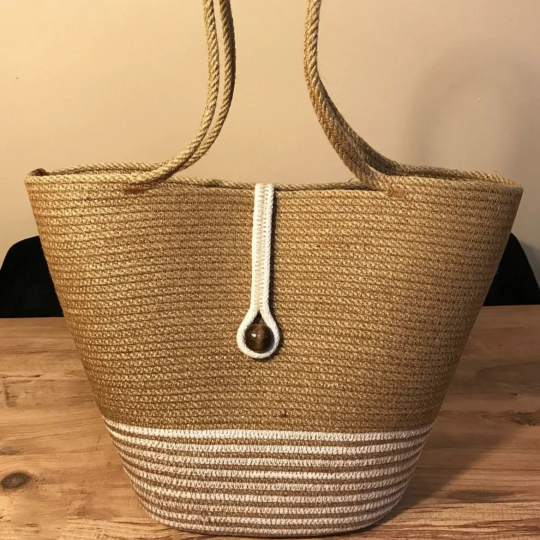 Bolsa de ombro feminina, corda de algodão feita à mão