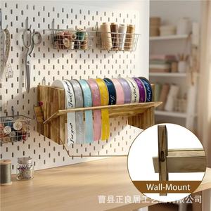 Wooden Ribbon Storage Rack Wall Mounted <b>Desktop</b> Organizer Multi Functional Ribbon Roll Holder <b>Shelf</b> Rectangle Shape - Product Image 3