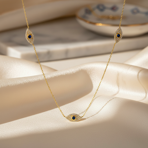 New Triple EvilEye Design Charm <b>Necklace</b> Shape Wholesale Turkish Handcrafted 925 Sterling Silver Jewelry - Product Image 3
