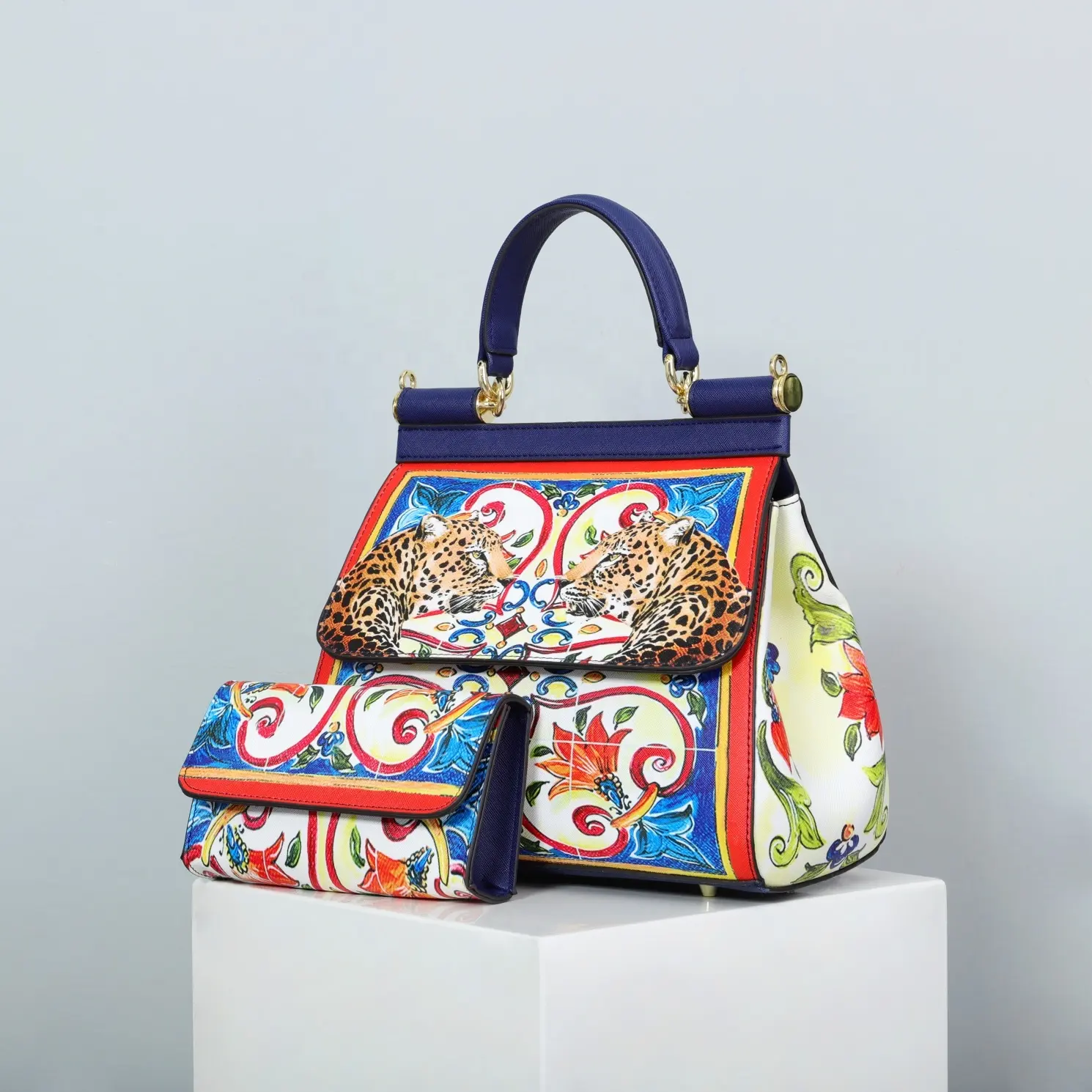 Conjunto de bolsos de mano con dos estampados para mujer, bolsas coloridas con estampado de pollo, de diseñador, de fábrica China, 28 cm