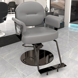Chaise de barbier hydraulique noire, chaise de coiffure rembourrée, siège de coiffure avec base en métal pour salon de beauté - Product Image 5