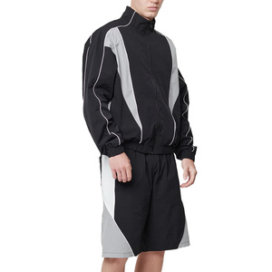 Veste coupe-vent Healy Color Block à fermeture éclair en nylon pour homme, ensemble de sport, col montant, haut à manches longues et short - Product Image 1