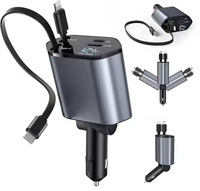 Chargeur de voiture électrique rétractable 4-en-1 USB-C 120W avec protection OTP/OVP, affichage numérique LED, 2 ports de charge PD et rotation à 360°