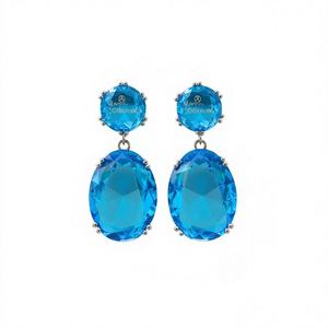 Boucles d'oreilles pendantes tendance en cristal bleu, taille ovale, sertissage griffe, alliage de zinc, goutte d'eau, bijoux de fête pour femme Ottocolor E492 - Product Image 1