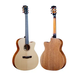 Gitar Akustik Profesional, Veneer Kayu Cemara Warna Alami 41 Inci