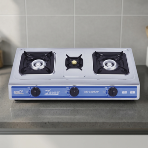 Table de cuisson à gaz ZGBES 3 brûleurs (2 grands, 1 petit) en acier inoxydable, commande par bouton, sans prise requise, portable, usage domestique - Product Image 2