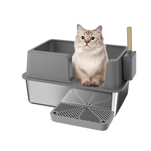 Stainless Steel <b>Cat</b> Litter <b>Box</b> Rectangle Extra Large High Fence Splash Proof Semi Enclosed Open Style Metal Plastic 10 Kg - Product Image 3