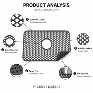 Silicone <b>Sink</b> <b>Mat</b> 63x33cm Non-Slip Heat Resistant Food Grade BPA Free Drainage Pad for Kitchen Countertop and <b>Sink</b> Protection - Product Image 3