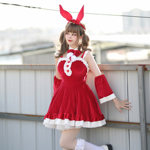 Bunny Girl Costume Pink Velvet Dress With Ears And <b>Bow</b> Women's Fancy Party Outfit - Product Image 2