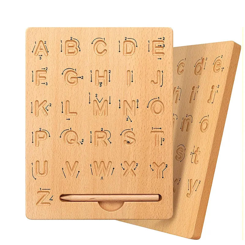 Wooden Montessori Pre-Writing Learning Skills Tool Educational Practicing Toys Alphabet Tracing Board for Kids