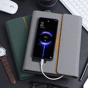 Carnet multifonctionnel personnalisé avec logo, cadeau d'affaires, agenda en cuir PU, bloc-notes avec batterie externe sans fil et fonction de charge - Product Image 4