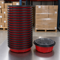 Bol en plastique de qualité supérieure 1300-205 rouge et noir bicolore de qualité alimentaire pour la livraison de plats gastronomiques à emporter