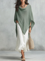 Ensemble deux pièces pour femme : poncho à col drapé et robe midi fluide, tenue assortie pour les vacances à la plage