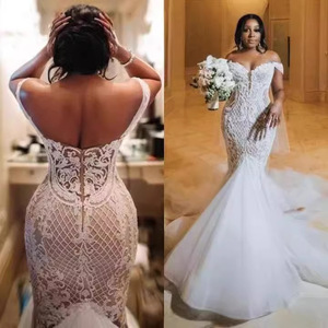 Off The Shoulder Mermaid Wedding Dress Lace Applique Backless Fishtail White Bridal Gown Sweetheart Neckline Natural Waist - Product Image 2