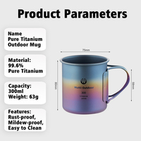 Mug Camping Titanium Murni 300ml dengan Gradien Warna, Gagang Lipat Ultralight, Cangkir Kopi Titanium Outdoor, Cangkir Air Hiking Portabel