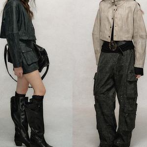 Nouvelle collection printemps-hiver, ensemble deux pièces pour femmes, veste courte en cuir PU, jupe, deux ensembles - Product Image 2