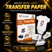 Papier transfert thermique jet d'encre A4 en tissu léger, imprimable, pour T-shirts en coton, projets de décoration de vêtements personnalisés DIY