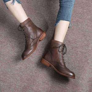 Premium Quality Women's Wide Fit Full Grain Leather Riding Boots Handcrafted Retro Genuine Leather Fleece Lined Ankle Boots - Product Image 5