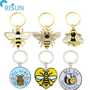 Factory Animal Honey Bee Keychain Custom Logo Insect Kind Bee Keychains Cute Buzzing Comb Bee King Hive Enamel Keyring Key