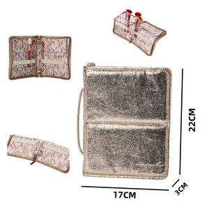 Cracked Metallic PU Large Capacity Durable <b>Makeup</b> <b>Brush</b> Roll Bag Portable Zipper Cosmetic <b>Brush</b> Storage <b>Case</b> with Elastic Slots - Product Image 1