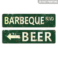 Letrero metálico largo de Barbeque Blvd, decoración de pared estilo retro para patio trasero y cueva de hombre
