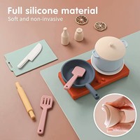 Nouveau semblant de jouets cadeaux tout-petits enfants Silicone cuisine ensemble de jeu jouets 9 pièces ustensiles de cuisine casseroles et ensemble de salle à manger jouer pour les enfants